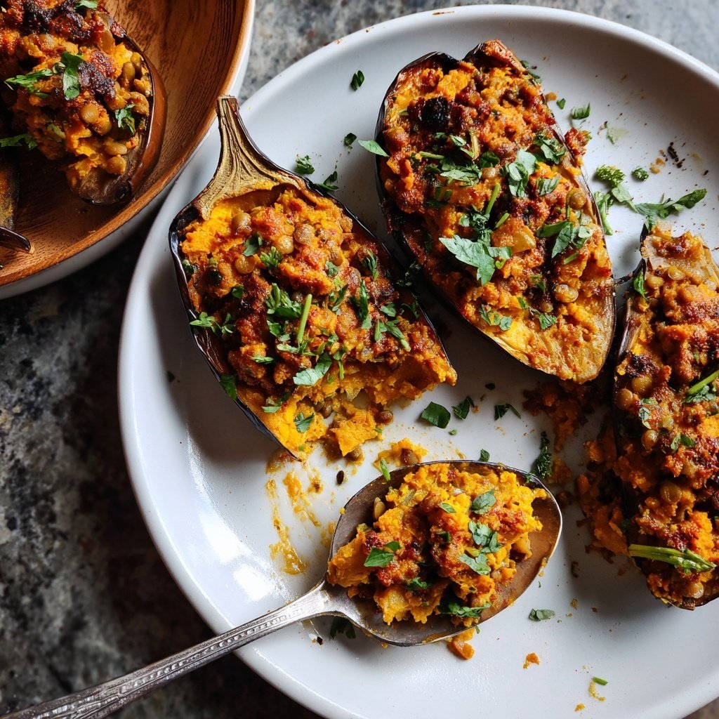Healthy Lentil Stuffed Eggplant